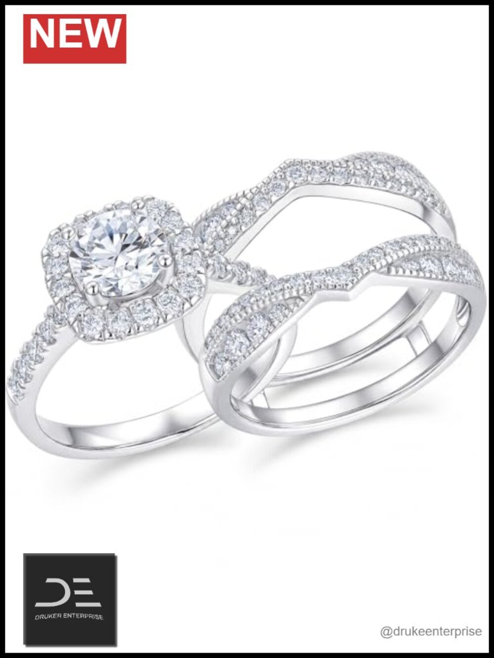 Women's Bridal Ring Set Moissanite Rhodium Plated Gift Box